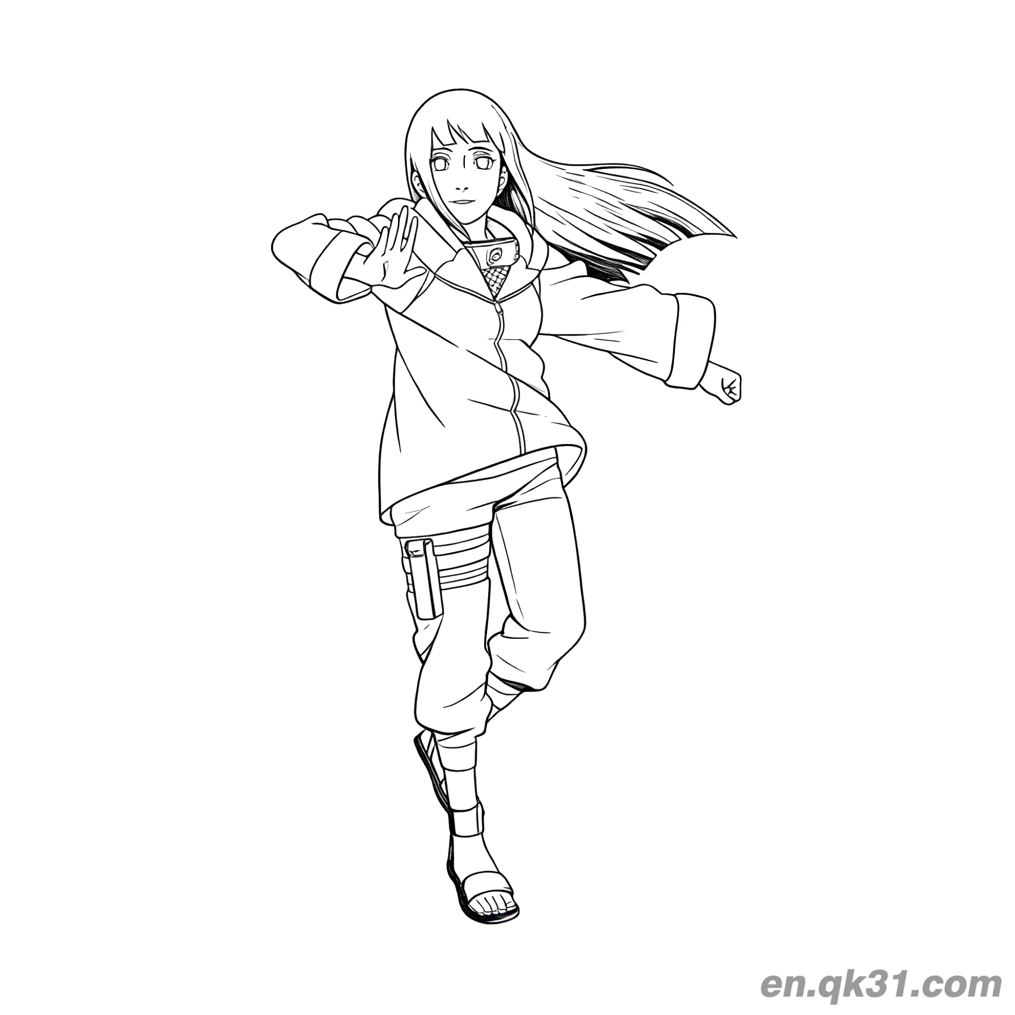 免费 日向雏田跳跃手印战斗火影忍者涂色页 简笔画涂色页