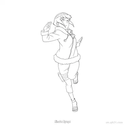 日向雏田短发奔跑动作火影忍者涂色页  – 免费可打印简笔画涂色画