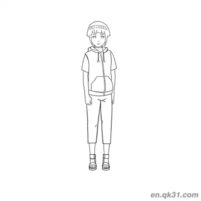 日向雏田短袖连帽衫火影忍者涂色页 – 免费可打印简笔画涂色画
