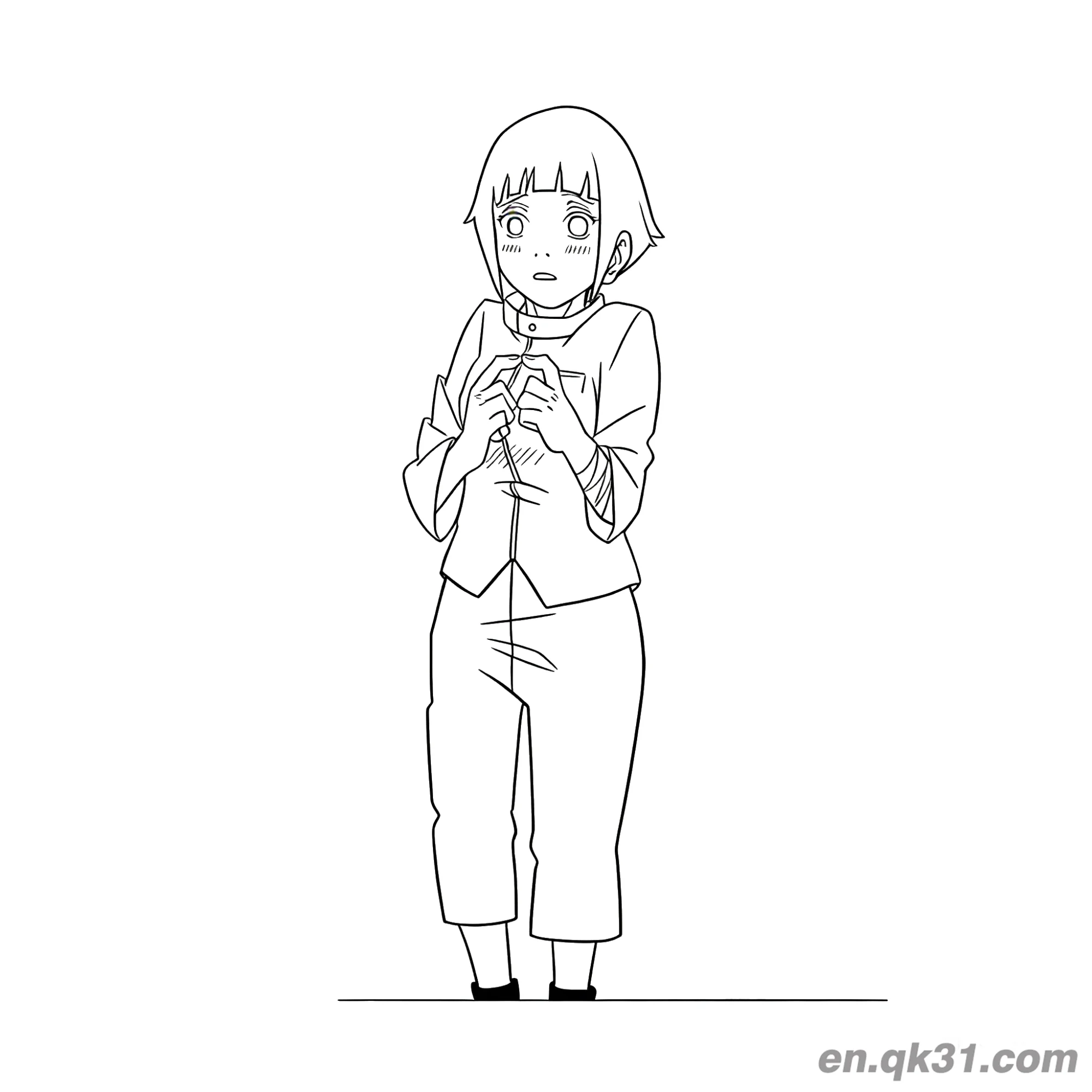 免费 日向雏田害羞办公室着装火影忍者涂色页 简笔画涂色页