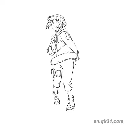 日向雏田冬季装扮俏皮姿势火影忍者涂色页 – 免费可打印简笔画涂色画