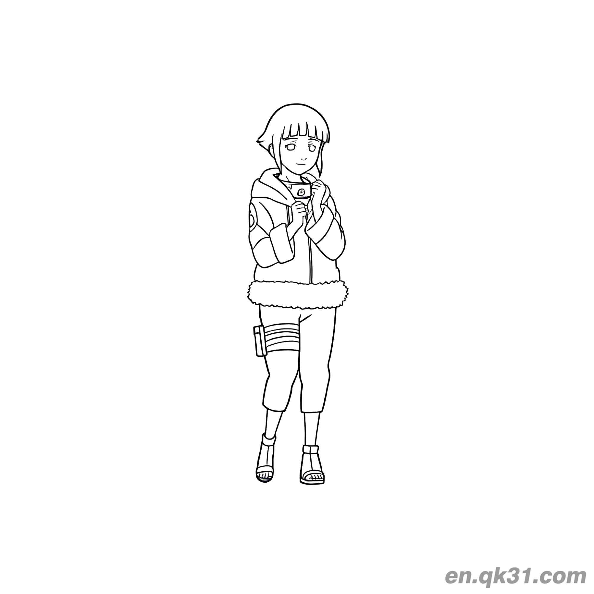 免费 日向雏田冬季装扮害羞火影忍者涂色页 简笔画涂色页