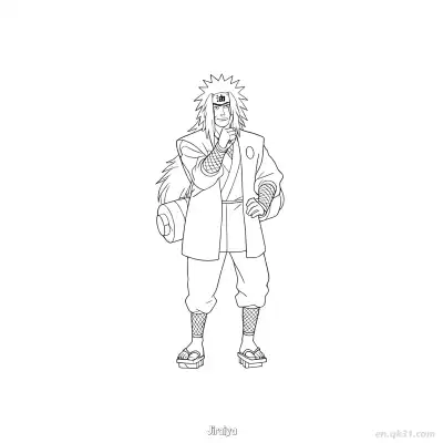 自来也思考姿势富士山火影忍者涂色页  – 免费可打印简笔画涂色画