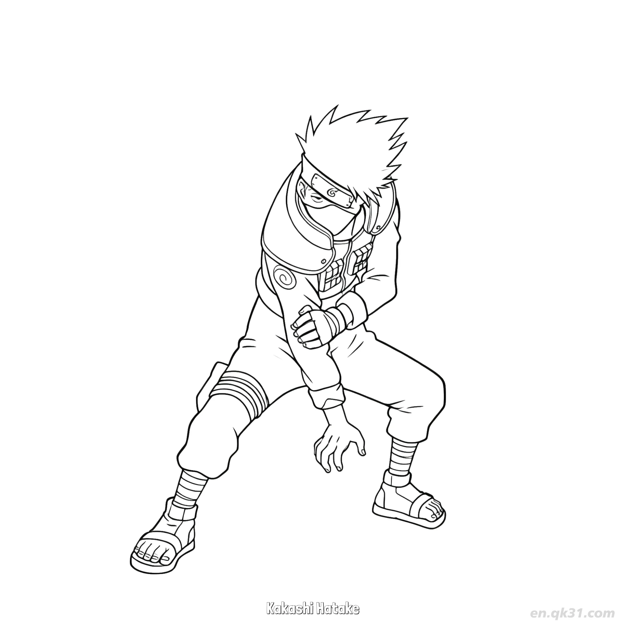 免费 旗木卡卡西千鸟姿势火影忍者涂色页  简笔画涂色页