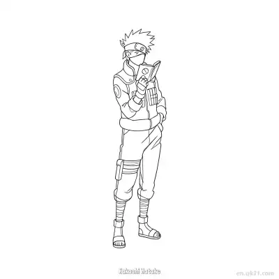 旗木卡卡西读书全身火影忍者涂色页  – 免费可打印简笔画涂色画