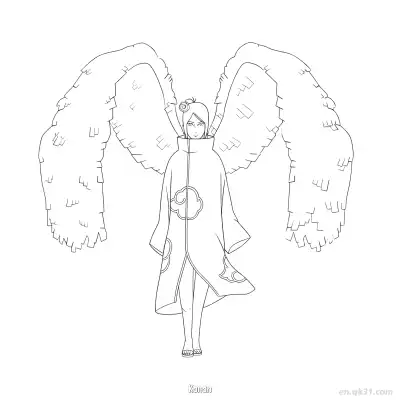 小南天使翅膀纸术火影忍者涂色页  – 免费可打印简笔画涂色画