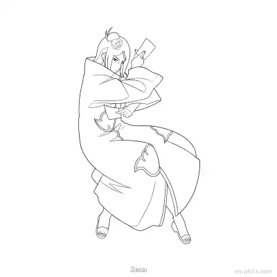 小南纸术防御姿势火影忍者涂色页  – 免费可打印简笔画涂色画