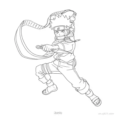 鸣人九尾查克拉模式火影忍者涂色页  – 免费可打印简笔画涂色画