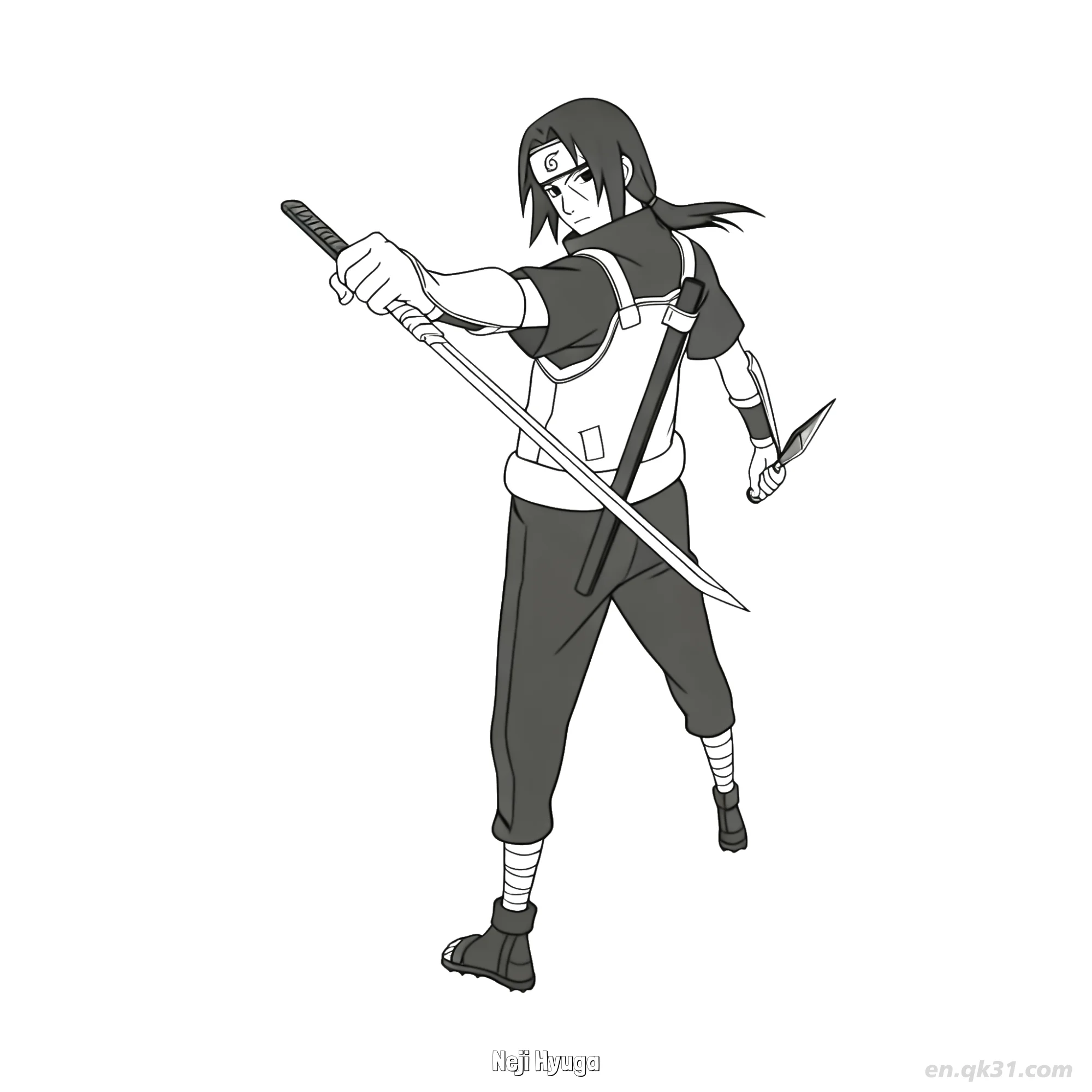 免费 日向宁次柔拳大师火影忍者涂色页  简笔画涂色页