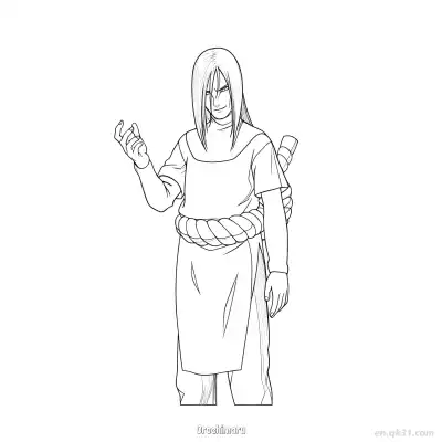 大蛇丸经典三忍袍火影忍者涂色页  – 免费可打印简笔画涂色画