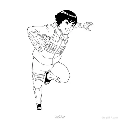 李洛克下忍服装全视图火影忍者涂色页  – 免费可打印简笔画涂色画