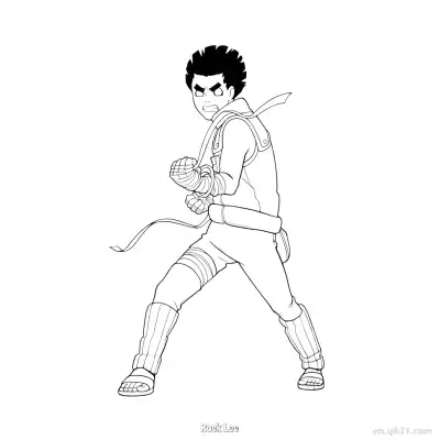 李洛克侧面战斗姿势火影忍者涂色页  – 免费可打印简笔画涂色画