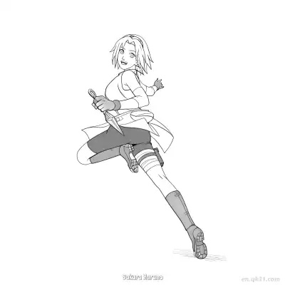 春野樱叉腰火影忍者涂色页  – 免费可打印简笔画涂色画