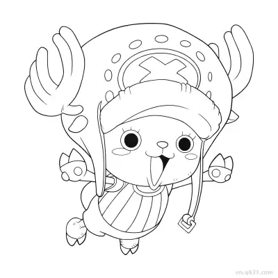 乔巴兴奋漂浮大帽子海贼王涂色  – 免费可打印简笔画涂色画