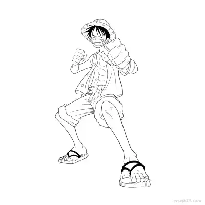 路飞前冲出拳全身海贼王涂色  – 免费可打印简笔画涂色画