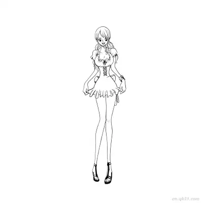 娜美可爱褶边连衣裙全身海贼王涂色  – 免费可打印简笔画涂色画