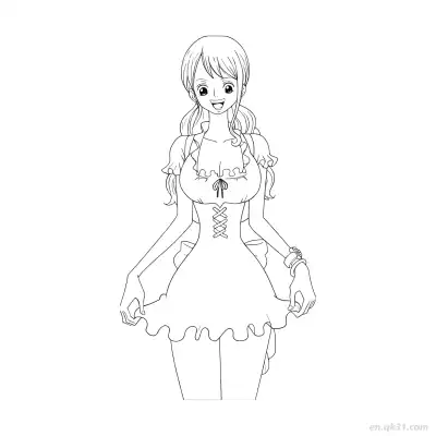 娜美可爱女仆装半身海贼王涂色  – 免费可打印简笔画涂色画