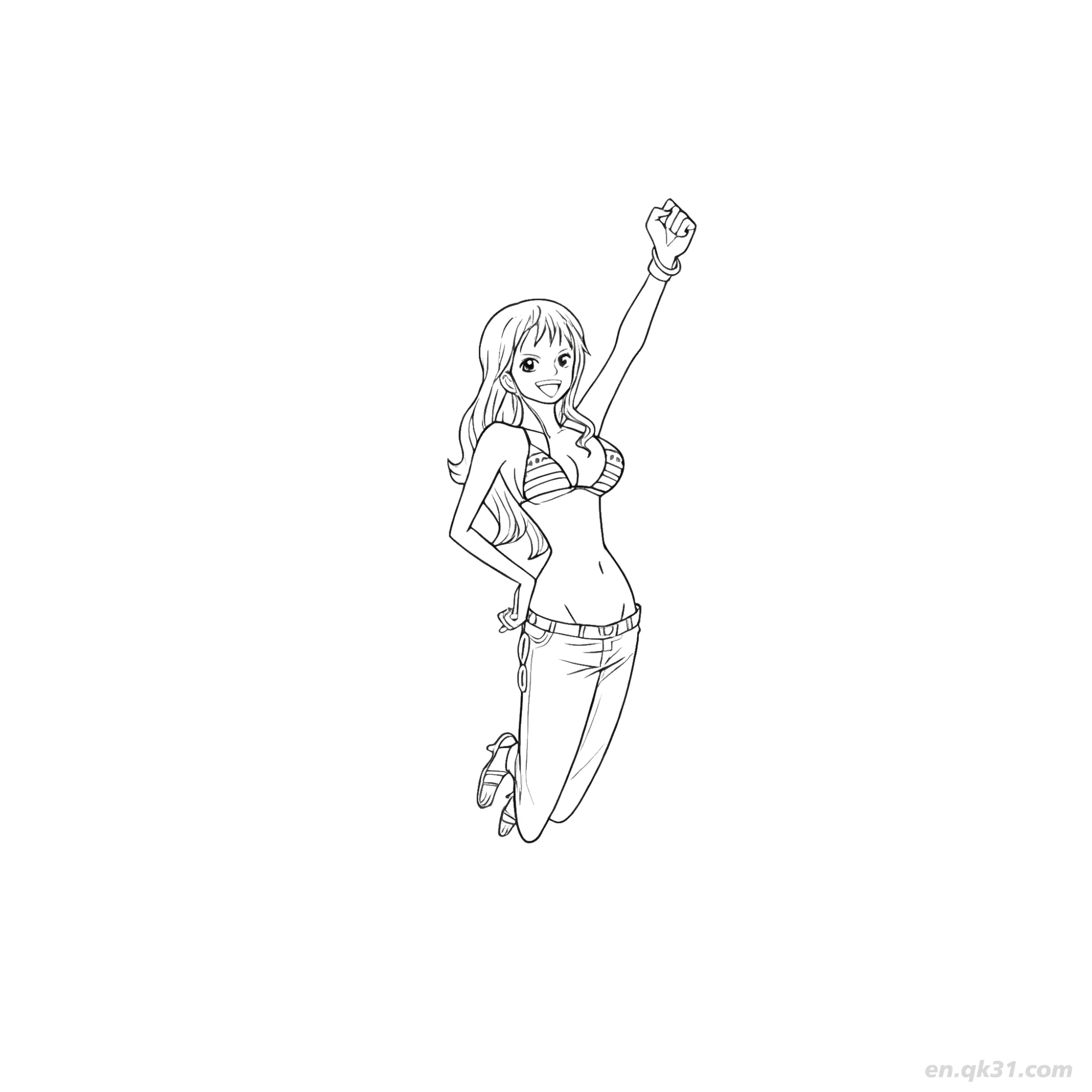 免费 娜美跳跃胜利姿势比基尼海贼王涂色  简笔画涂色页