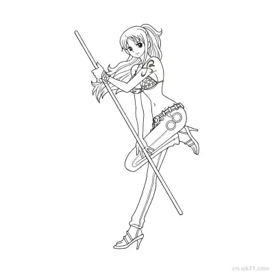 娜美性感持天候棒海贼王涂色  – 免费可打印简笔画涂色画