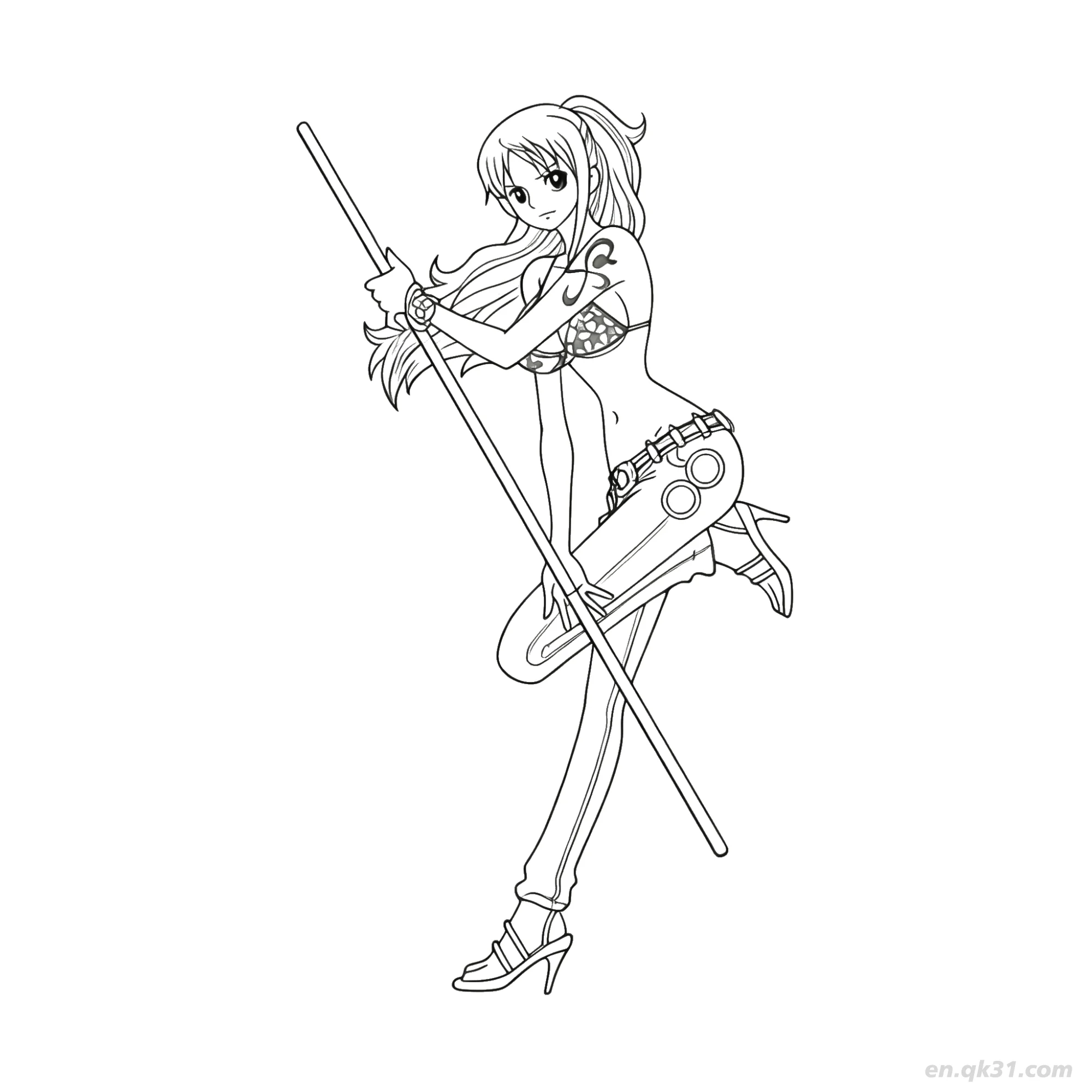 免费 娜美性感持天候棒海贼王涂色  简笔画涂色页
