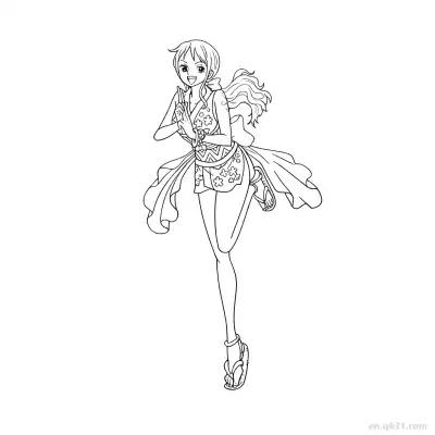 娜美和之国和服鞠躬优雅海贼王涂色  – 免费可打印简笔画涂色画
