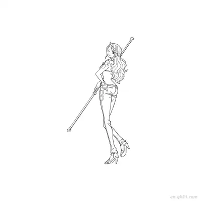 娜美眨眼天候棒背面海贼王涂色  – 免费可打印简笔画涂色画