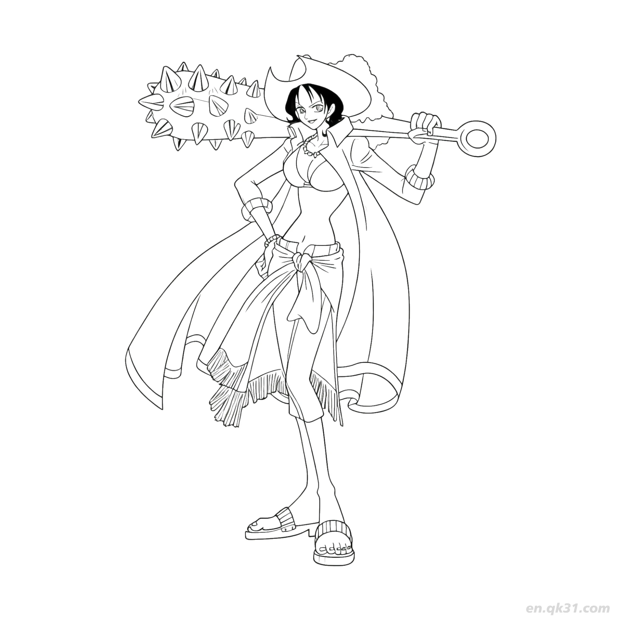 免费 妮可·罗宾狼牙棒和之国全身海贼王涂色  简笔画涂色页