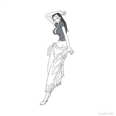 妮可·罗宾性感侧面姿势眼镜海贼王涂色  – 免费可打印简笔画涂色画