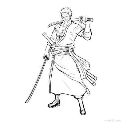 索隆和之国和服拔剑海贼王涂色  – 免费可打印简笔画涂色画