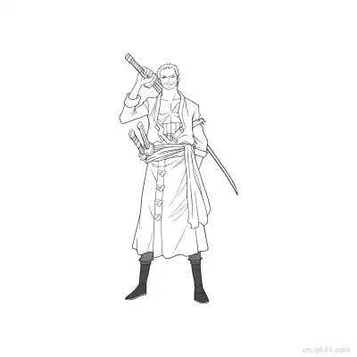 索隆和之国和服剑肩海贼王涂色  – 免费可打印简笔画涂色画