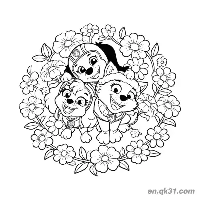汪汪队立大功天天珠珠花环涂色页 – 免费可打印简笔画涂色画