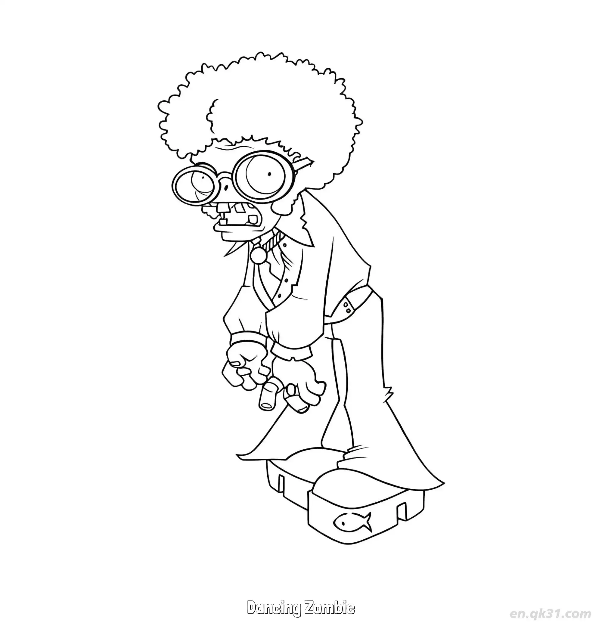 免费 舞王僵尸 简笔画 素描 涂鸦 - 免费可打印植物大战僵尸 下载PDF 简笔画涂色页
