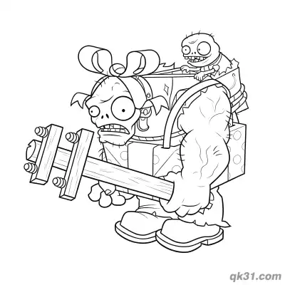 植物大战僵尸礼物盒巨人僵尸小鬼僵尸简笔画涂色页 – 免费可打印简笔画涂色画