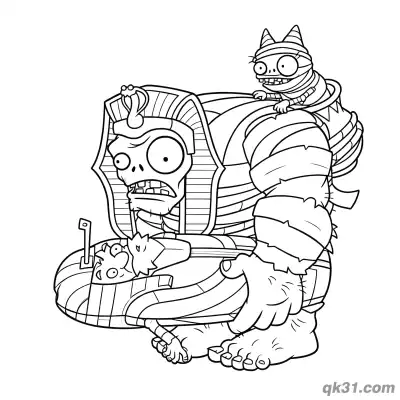 植物大战僵尸法老木乃伊猫巨人僵尸小鬼僵尸简笔画涂色页 – 免费可打印简笔画涂色画