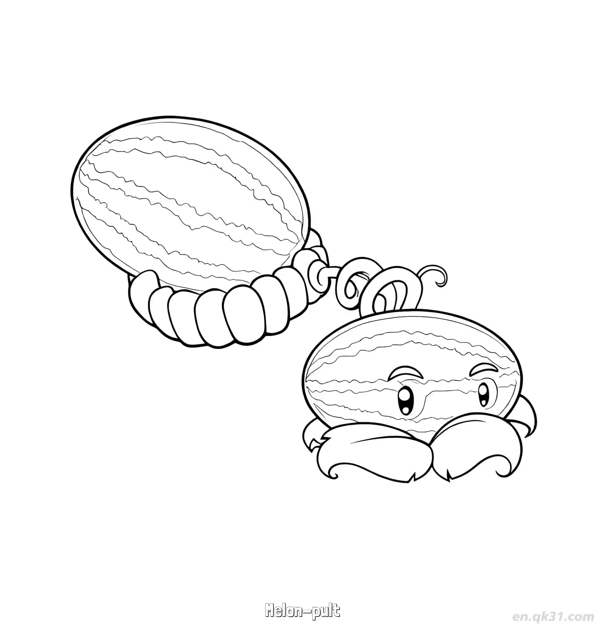 免费 西瓜投手 简笔画 素描 涂鸦 - 免费可打印植物大战僵尸 下载PDF 简笔画涂色页