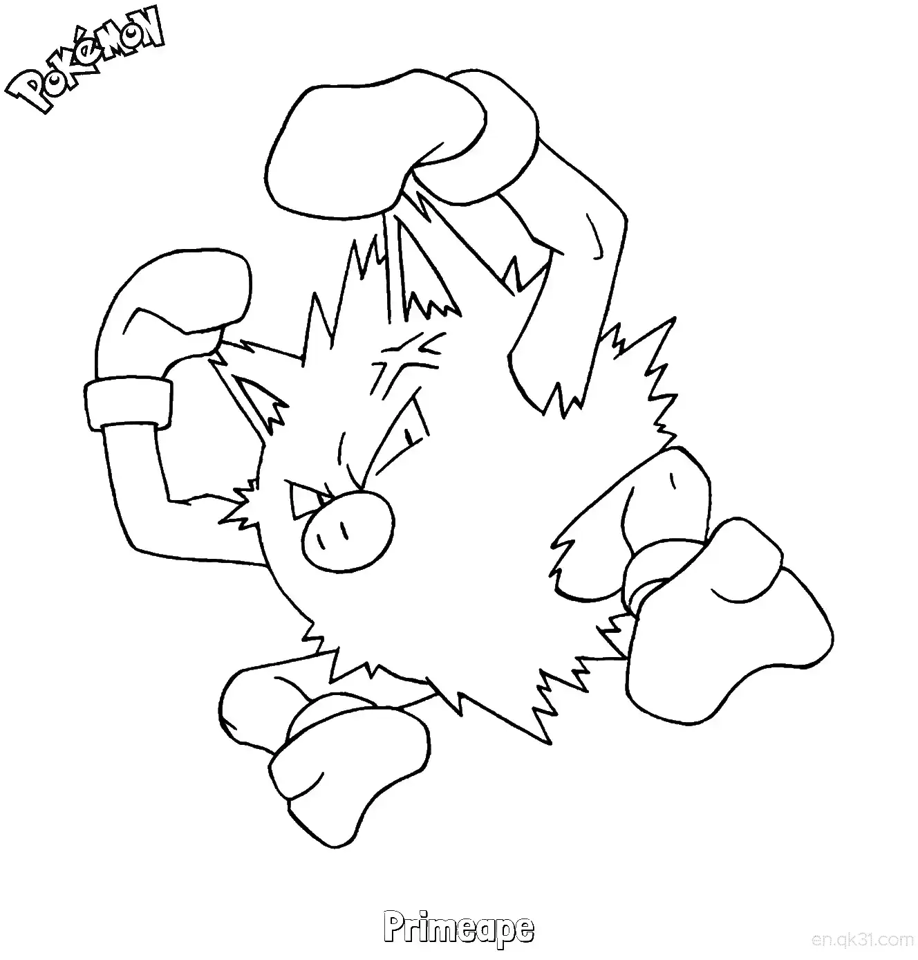 火暴猴简笔画 - 免费可打印宝可梦简笔画简笔画涂色画 – 为儿童和成人提供的免费可打印简笔画涂色画