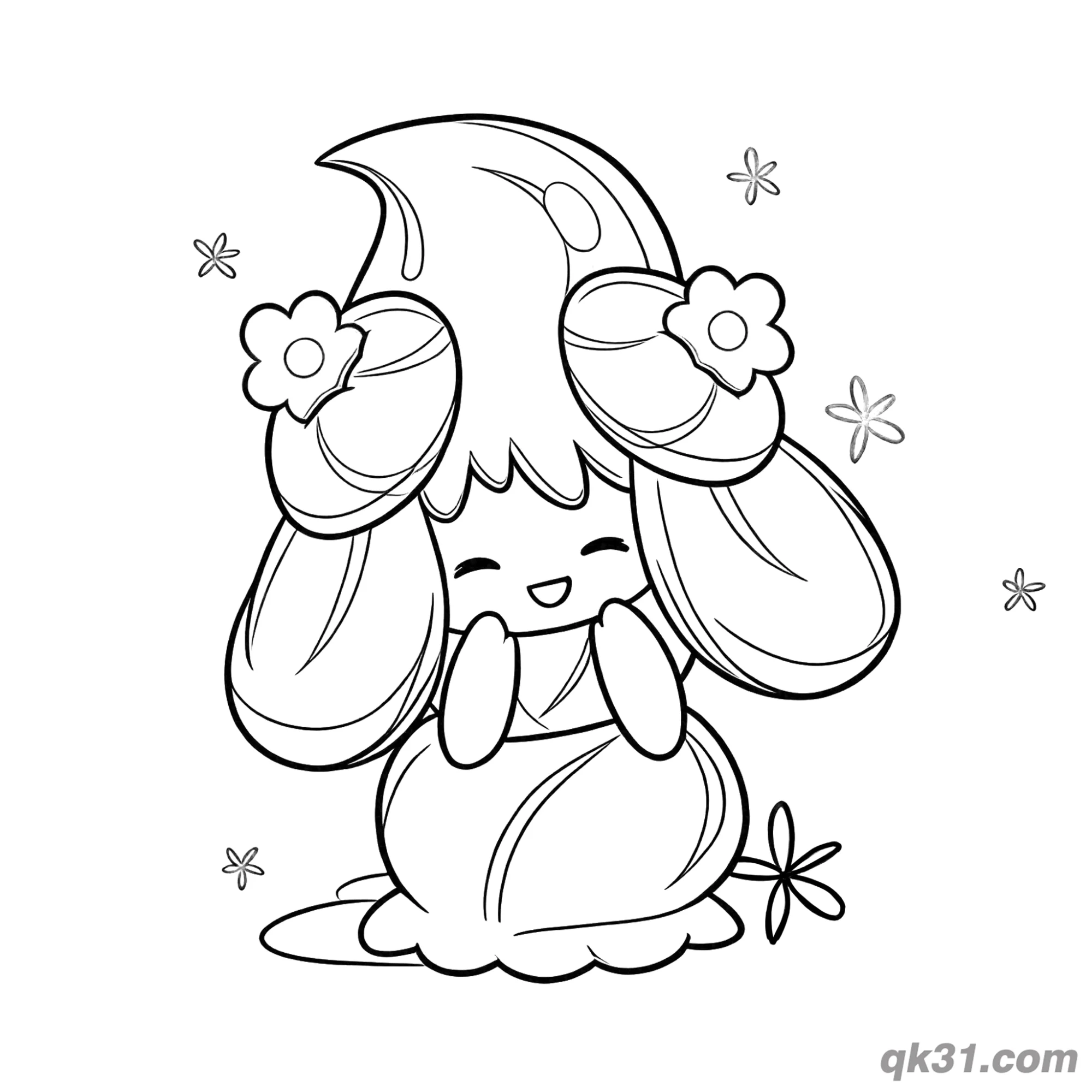 免费 霜奶仙宝可梦花朵微笑简笔画涂色页 简笔画涂色页