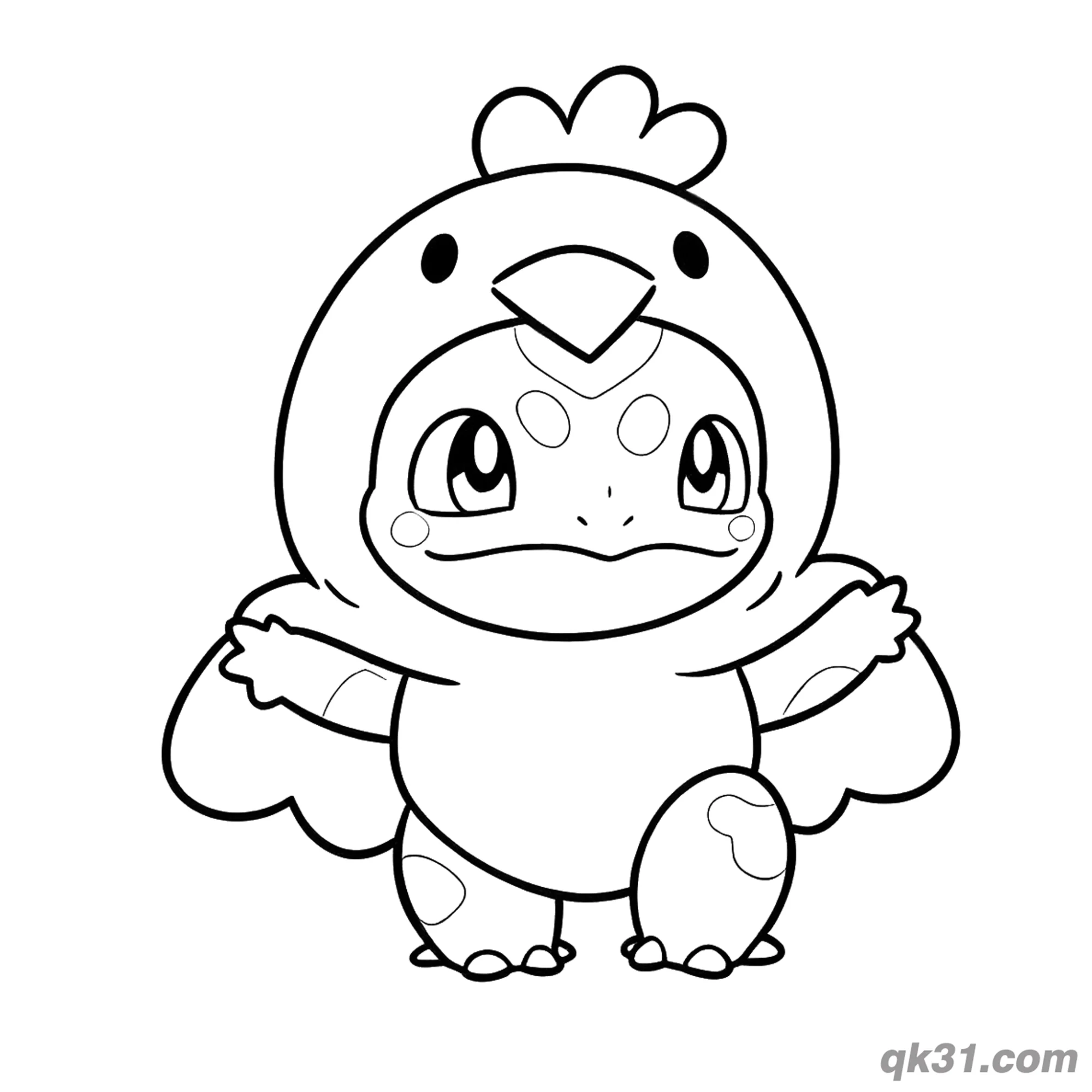 免费 妙蛙种子小鸡装扮简笔画涂色页 简笔画涂色页