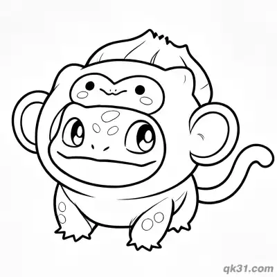 妙蛙种子猴子装扮简笔画涂色页 – 免费可打印简笔画涂色画