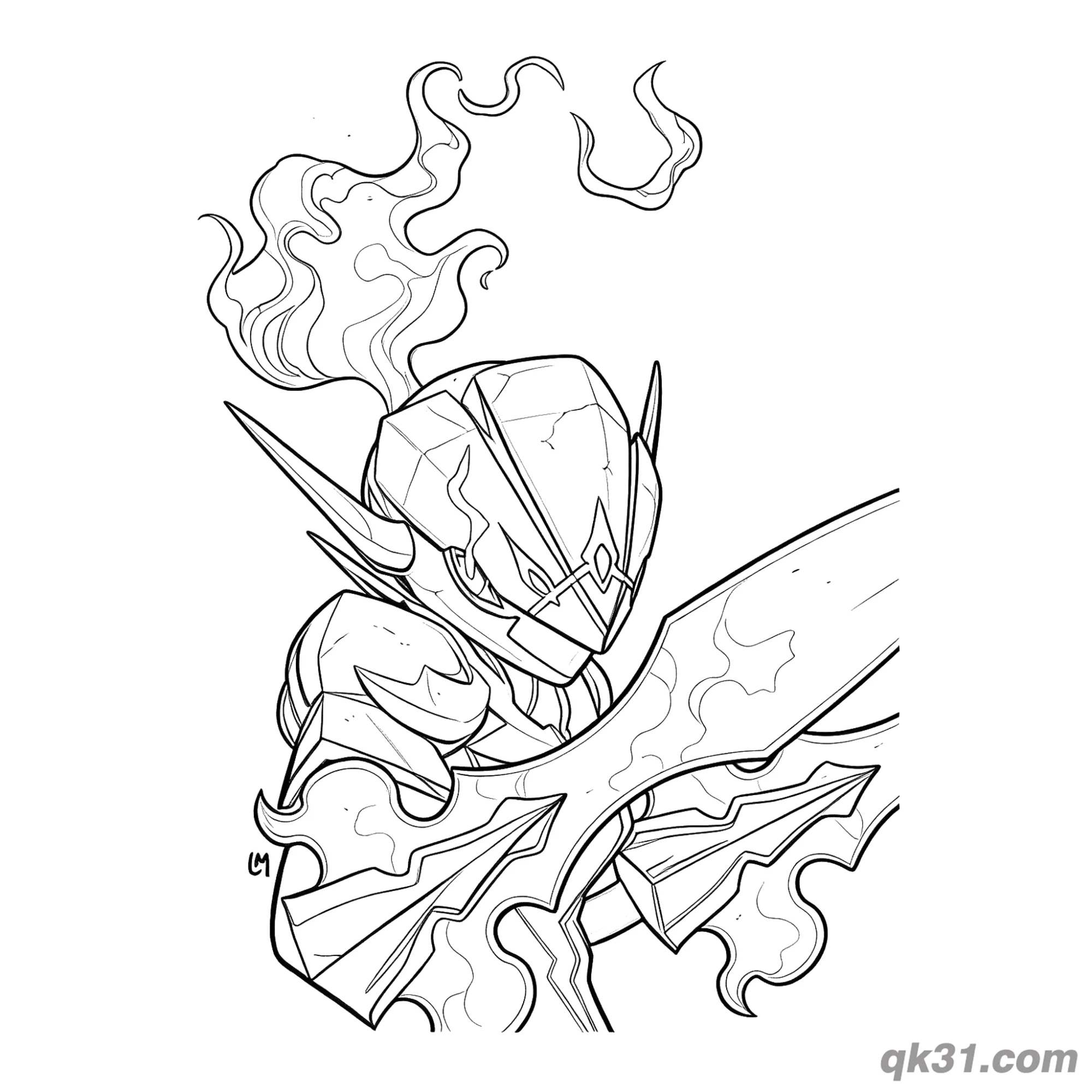 免费 苍炎刃鬼握剑特写简笔画涂色页 简笔画涂色页