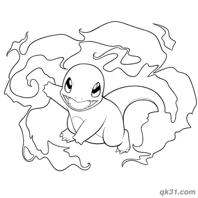 小火龙被火焰环绕免费简笔画涂色页 – 免费可打印简笔画涂色画