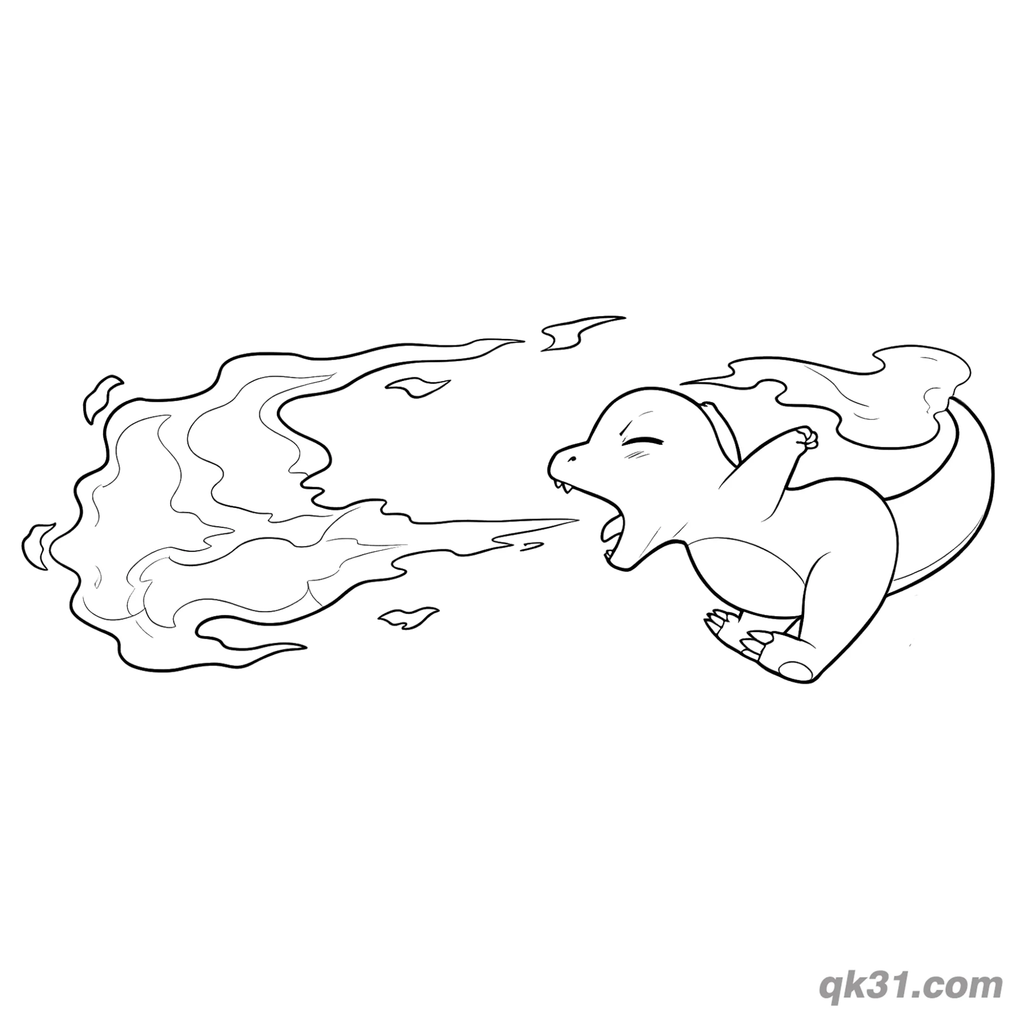 免费 可爱喷火小火龙可打印简笔画涂色页 简笔画涂色页