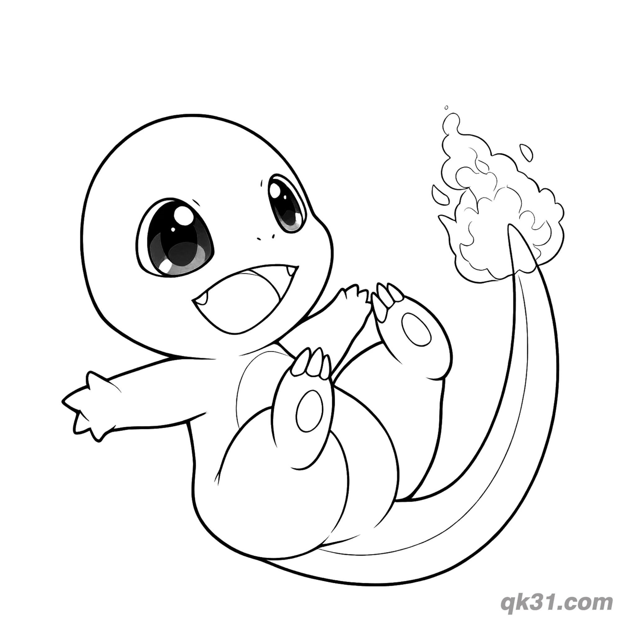 免费 顽皮趴着的小火龙宝可梦简笔画涂色页 简笔画涂色页
