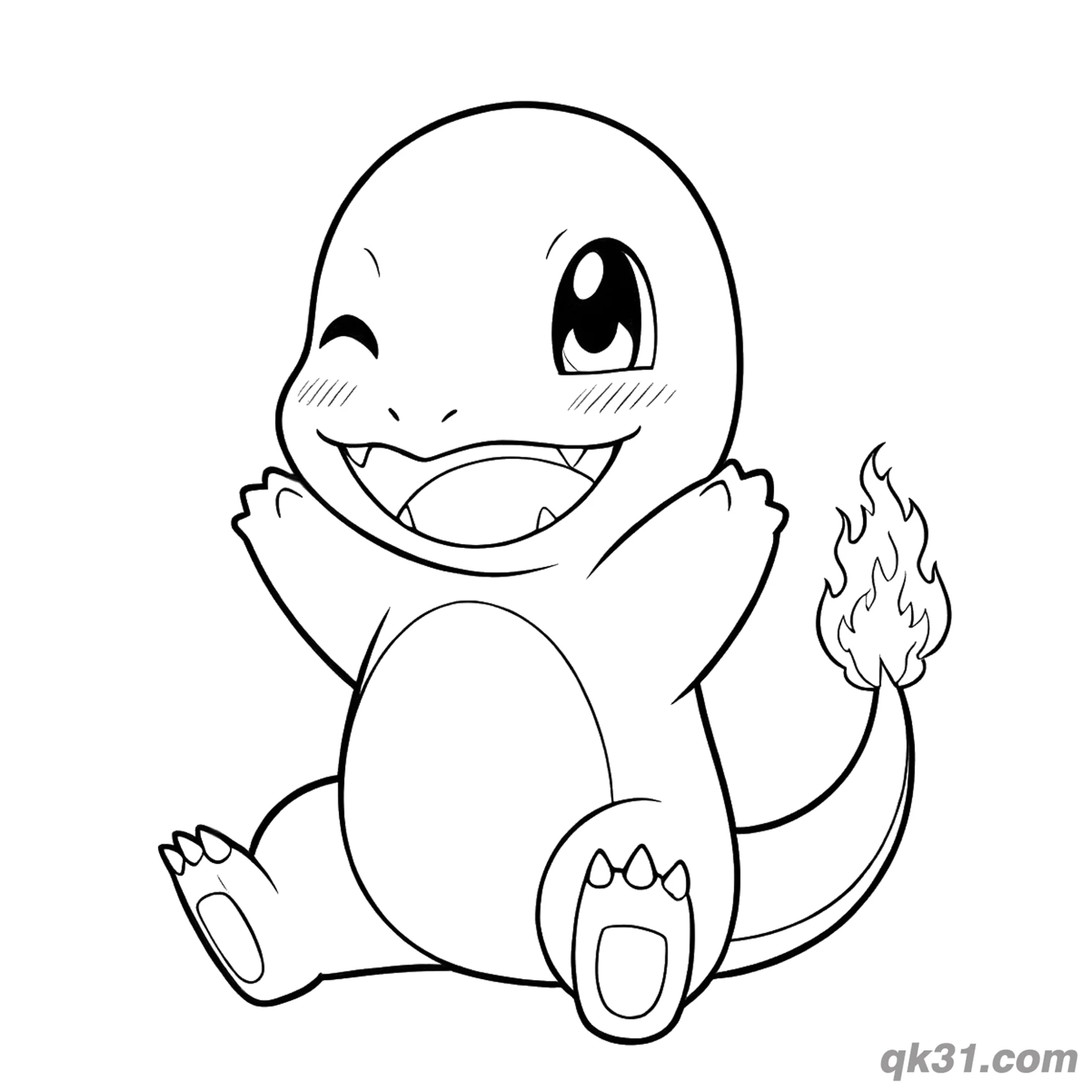 免费 眨眼微笑小火龙可打印简笔画涂色页 简笔画涂色页