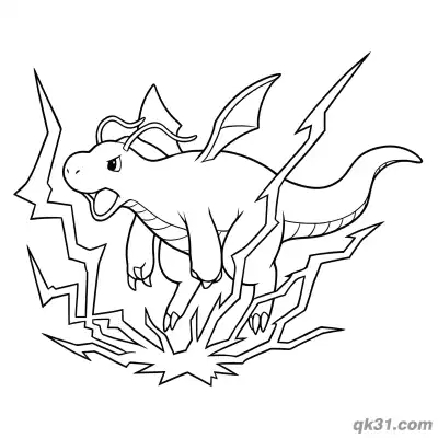 快龙战斗备战姿态简笔画涂色页 – 免费可打印简笔画涂色画