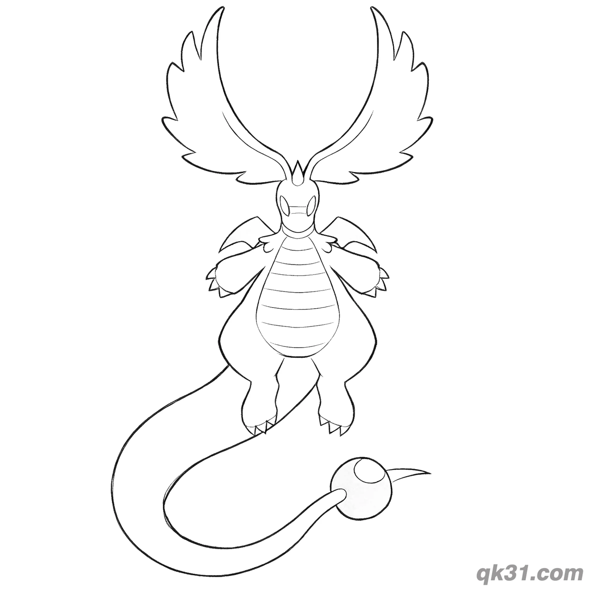 免费 超级快龙正面全身简笔画涂色页 简笔画涂色页