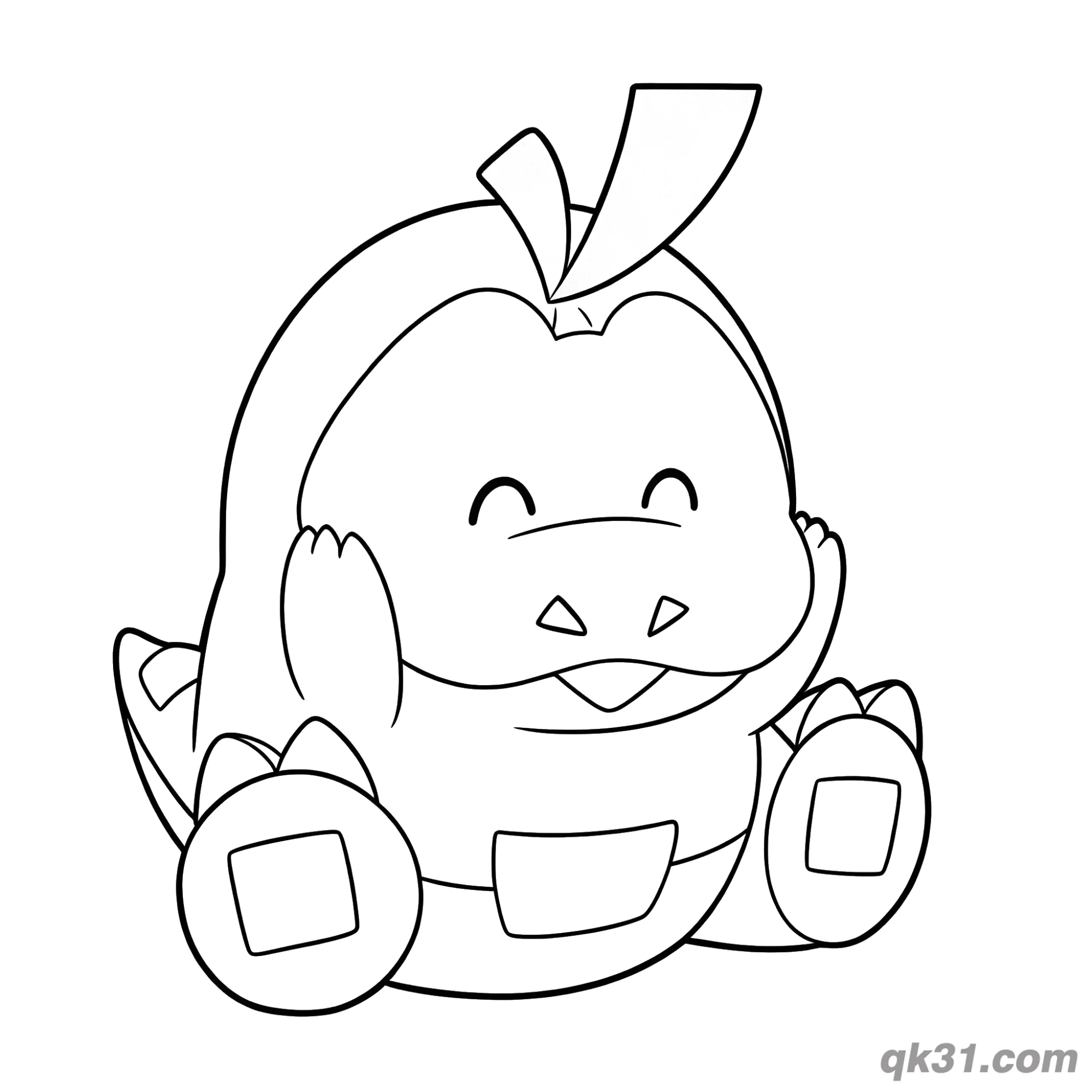 免费 开心呆火鳄坐着简笔画涂色页 简笔画涂色页