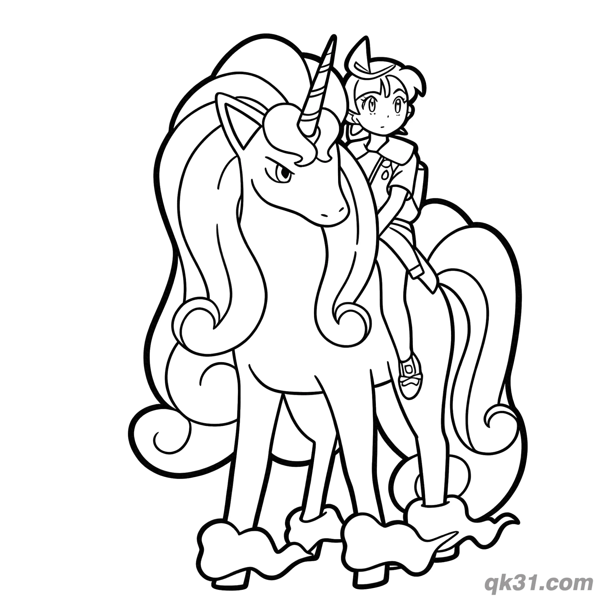 免费 伽勒尔烈焰马与训练家简笔画涂色页 简笔画涂色页