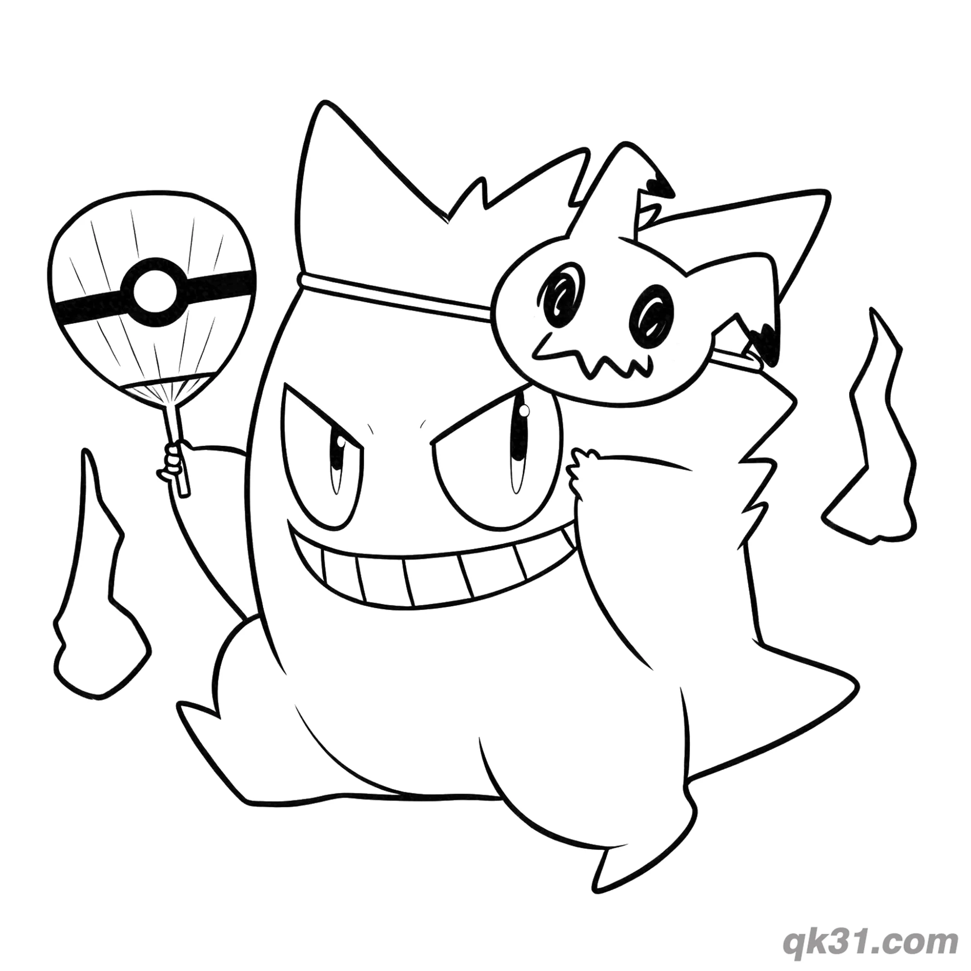 免费 耿鬼与谜拟Q可打印简笔画涂色页 简笔画涂色页