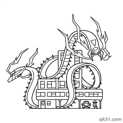 超极巨化焚焰蚣对战简笔画 | 幼儿园战斗场景涂色页 – 免费可打印简笔画涂色画